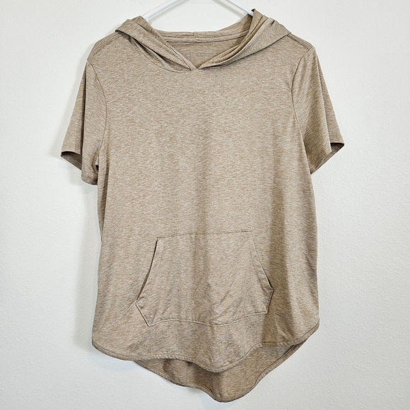 zuda Tops - zuda Womens Z-Cool Jersey Short Sleeve Hooded Pullover Heather Oatmeal Small